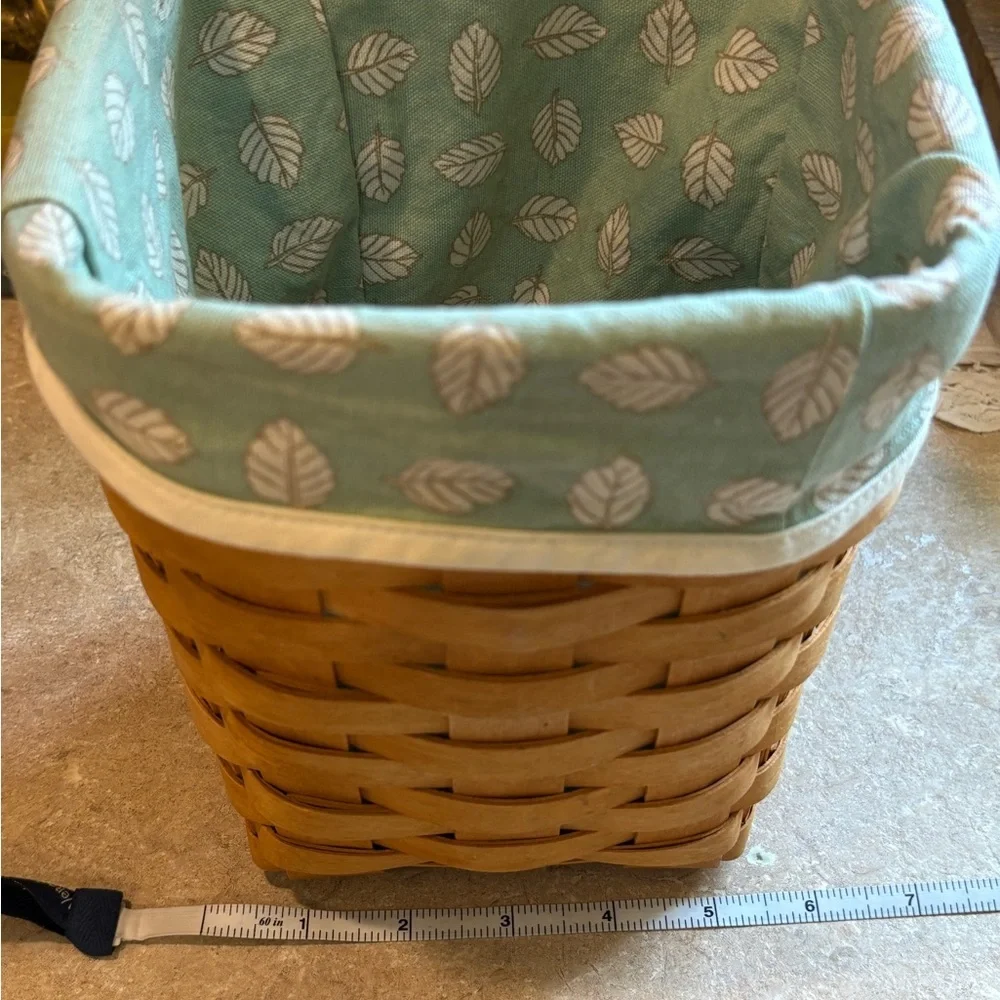 Longaberger Signed 1999 Market Basket w/ Green Leaf Fabric Liner Handmade USA